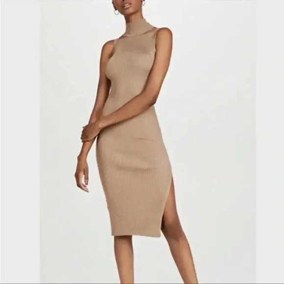 GOOD AMERICAN Rib-Knit Midi Dress In Warm Caramel Size 1/2 (Small/Med) - Picture 5 of 16